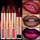 3 Pieces Lip Gloss Kit, 2-in-1 Dual-Ended Brown Lip Liner Pencil and Gloss Set, Nude Peach Shades with Juicy Mirror Lip Finish, Velvet Matte Lip Liner, Smooth Buildable Color, Glossy Plumping Lip Makeup for Women