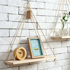 1Set Wood Hanging Shelves Swing Hanging Hemp Rope Wall Shelve Mounted Floating Home Living Room Plant Flower Pot Tray Storage