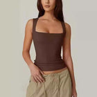 Sexy Slimming T-Shirts for Women Fashion Square Neck Sleeveless Tops Harajuku Tanks Woman Clothes Casual Top Tees Streetwear