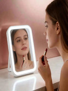 Touch‑Control LED Makeup Mirror, 3 Adjustable Lighting Modes Dimmable Brightness, 360° Rotatable USB‑Rechargeable Cosmetic Mirror, Portable for Home & Travel Use, Holiday Gift Option for Women