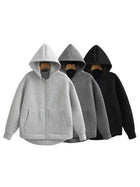 HH Autumn Women Gray Jacket With Hood Long Sleeve Big Pocket Zipper Jacket Coat Woman Loose Casual Outerwear Coat Tops