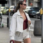 HXAO Polka Dot Bomber Jacket Women's Jackets Demi-Season Oversized Long Sleeve Top Outerwear Aviator Plus Size Zip Up Crop Coats