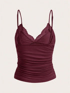 Sexy Contrast Lace Bow Front Crop Cami Top Women 2026 Summer Grunge Punk Y2K Clothes Ruched Skinny Backless Tee Shirt