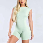 HISTELLO Impact Short Sleeve One Piece Women Open Back Workout Bodysuit Gym Quick Dry Romper Yoga Fitness Sports Solid Jumpsuit
