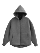 HH Autumn Women Gray Jacket With Hood Long Sleeve Big Pocket Zipper Jacket Coat Woman Loose Casual Outerwear Coat Tops