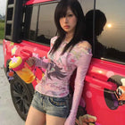 Karrram Japanese Y2k Anime Print Mesh Tops 2000s Aesthetics Pink Sheer Top Vintage Harajuku Kawaii See Through T-shirt Lolita
