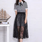 Fashion Transparent Sexy Lace Mesh Skirt Elegant Lace Long Tulle Skirt 2 Length Elastic High Waist Womens Skirt Ladies