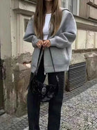 HH Autumn Winter Women's Zipper Hoodie Coat High Street Double Pockets Oversize Jakcet Loose Sweatshirts Outerwear Top
