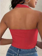 Women's Sleeveless Vest Ribbed Knit Top Halter Neck Summer Basic Red Casual Sports Vest Off Shoulder Ladies Vest Casual Sexy