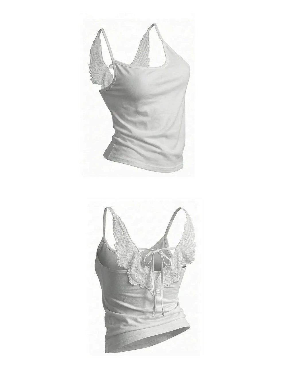 Angel Wings Vest 3D Embossed Wings Embroidery Spaghetti Strap Vest Y2K Women Gothic Fashion Summer Sexy Slim Backless Short Top