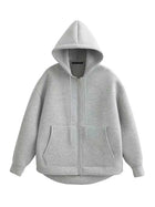 HH Autumn Women Gray Jacket With Hood Long Sleeve Big Pocket Zipper Jacket Coat Woman Loose Casual Outerwear Coat Tops