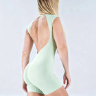 HISTELLO Impact Short Sleeve One Piece Women Open Back Workout Bodysuit Gym Quick Dry Romper Yoga Fitness Sports Solid Jumpsuit