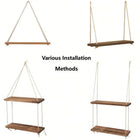1Set Wood Hanging Shelves Swing Hanging Hemp Rope Wall Shelve Mounted Floating Home Living Room Plant Flower Pot Tray Storage