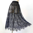 Fashion Transparent Sexy Lace Mesh Skirt Elegant Lace Long Tulle Skirt 2 Length Elastic High Waist Womens Skirt Ladies
