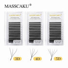 MASSCAKU 12Lines Premium Mink 3D 4D 5D 6D Pre-made False Eyelash W Shape Soft and Natural Individual Lash Extension Supplies