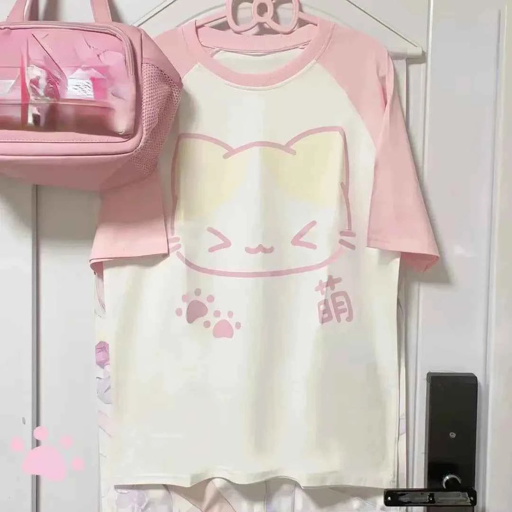 Japanese Grunge T-shirt Y2k Aesthetics Harajuku Anime Cartoon Tops Tees Short Sleeve Women Kawaii Clothing Vintage Streetwear