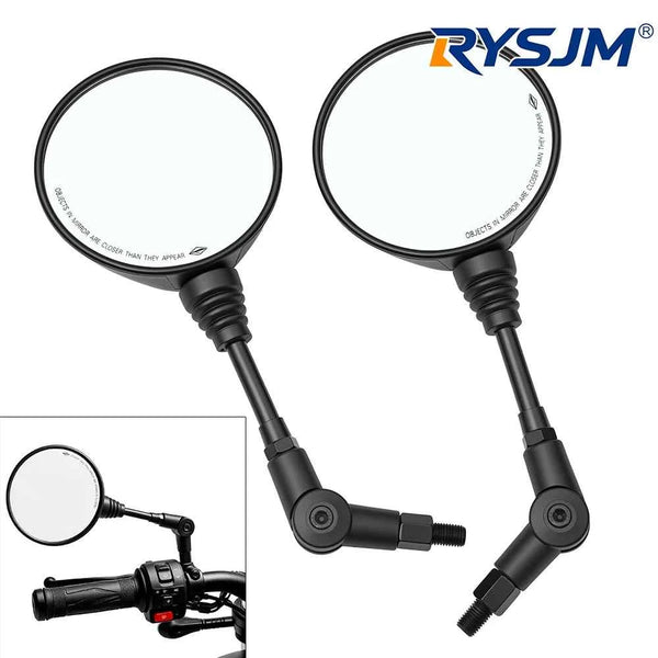 1 Pair Universal Folding Round Motorcycle Side Rearview Mirrors Anti-fall 10mm Bike Rear View Mirror For Scooter E-Bike Safety