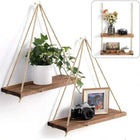 1Set Wood Hanging Shelves Swing Hanging Hemp Rope Wall Shelve Mounted Floating Home Living Room Plant Flower Pot Tray Storage