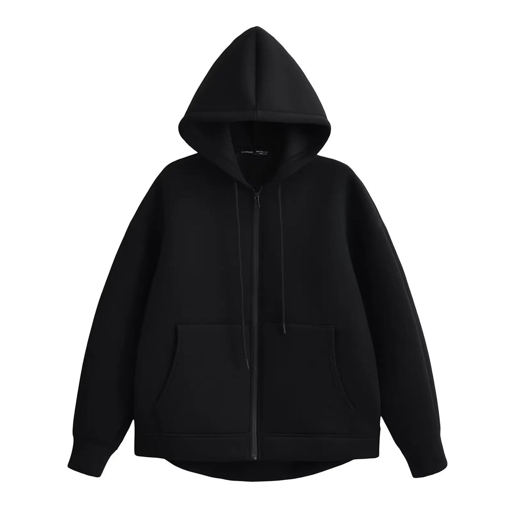 HH Autumn Winter Women's Zipper Hoodie Coat High Street Double Pockets Oversize Jakcet Loose Sweatshirts Outerwear Top