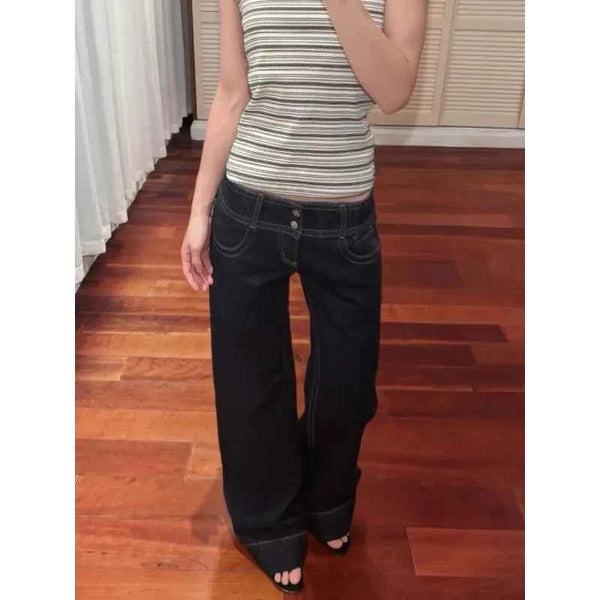 American Retro Low Waist Wide Leg Jeans Women's Summer Autumn Loose Drapey Tall Extended Length Hot Girls Wide Leg Pants