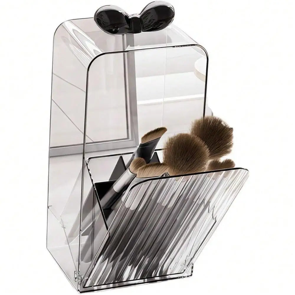 Clear Pivoting Makeup Brush Storage Case with Top for Bathroom and Vanity Foldable Brush Planner