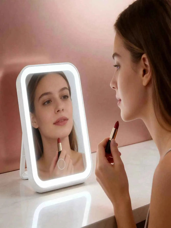 Touch‑Control LED Makeup Mirror, 3 Adjustable Lighting Modes Dimmable Brightness, 360° Rotatable USB‑Rechargeable Cosmetic Mirror, Portable for Home & Travel Use, Holiday Gift Option for Women
