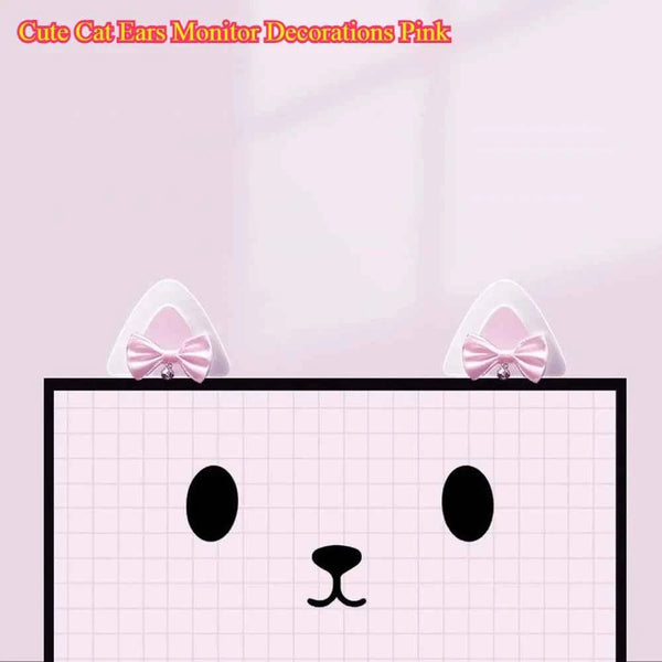 Cute Cat Ears Monitor Decorations Pink - Bow Bell Ears Display Esports Room Decoration Ornaments