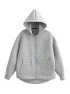 HH Autumn Winter Women's Zipper Hoodie Coat High Street Double Pockets Oversize Jakcet Loose Sweatshirts Outerwear Top