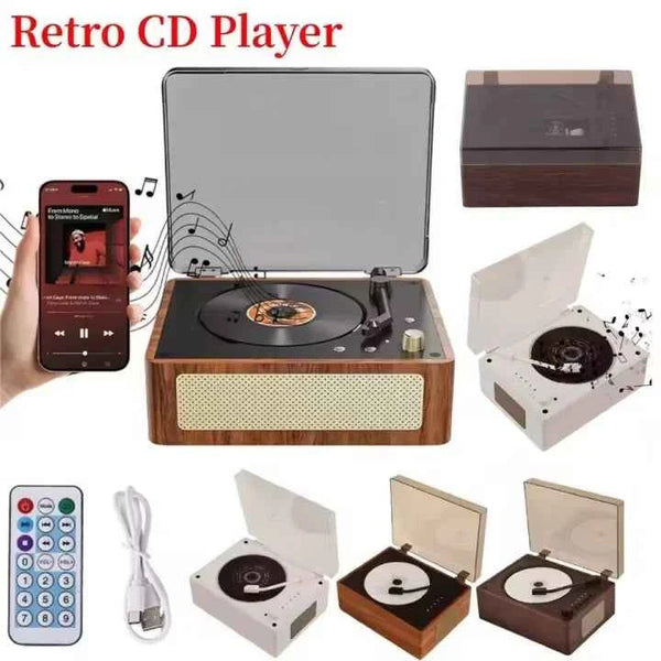 Retro CD Player Rechargeable Wireless Bluetooth 5.0 Speaker Portable Home Music Player USB 3.5mm AUX Desktop CD Player for Phone