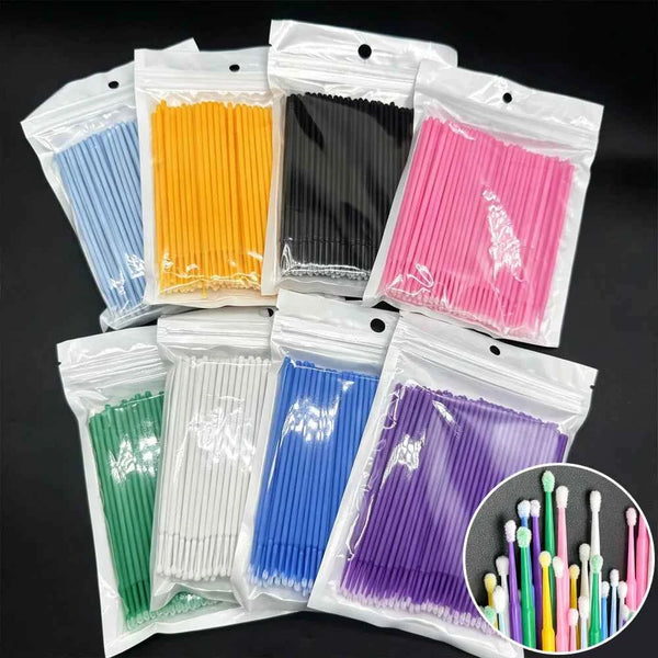 100Pcs Eyelash Cleaning Brush Lash Extension Micro Cotton Swab Individual Eyelashes Microbrush Beauty Makeup Clean Remover Tools