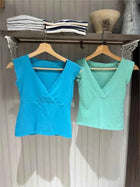 Mint Green V-neck Sleeveless T-shirts Women Summer Simple Fairy Style Slim Cotton Crop Tops Vintage Sweet Preppy Style Vests Y2K