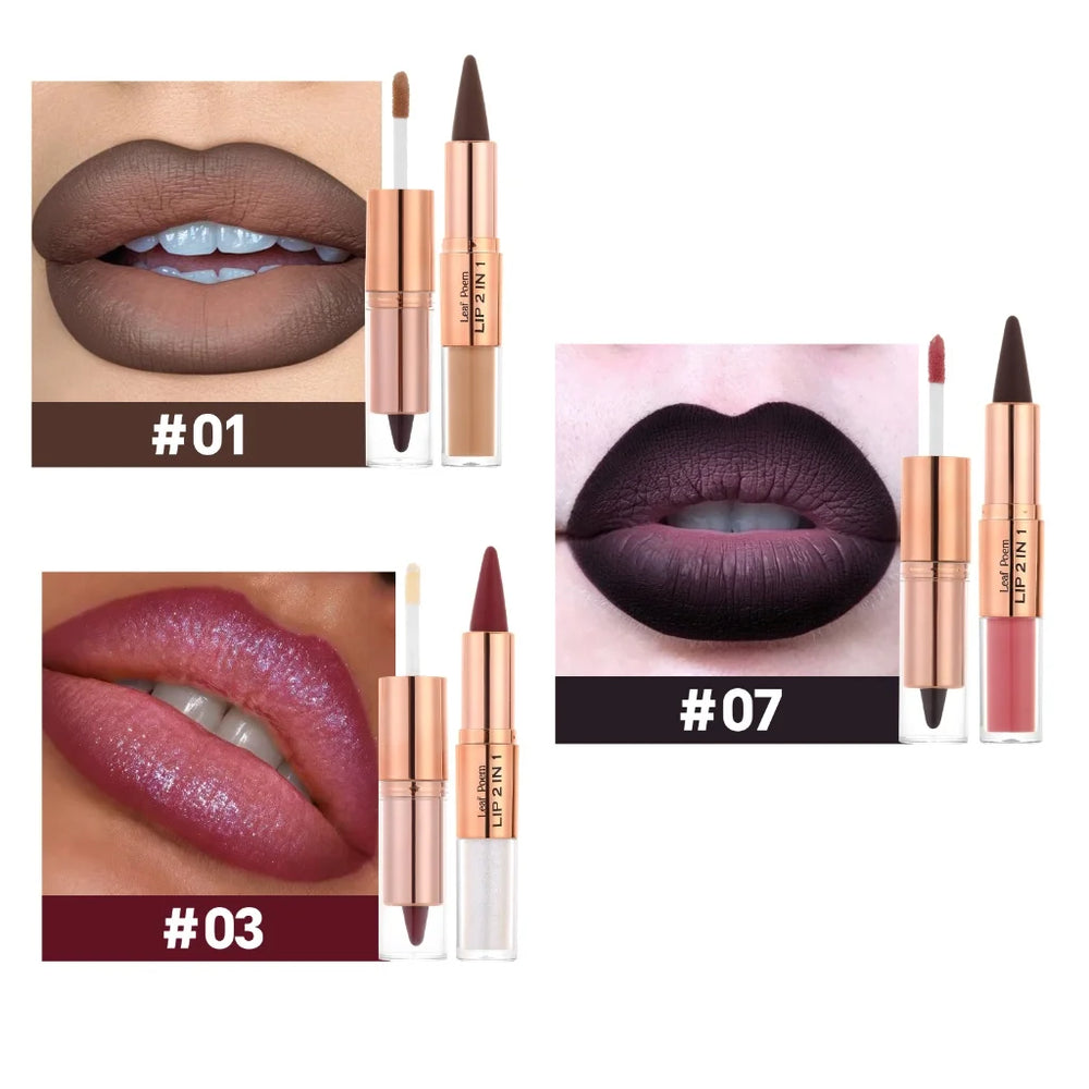 3 Pieces Lip Gloss Kit, 2-in-1 Dual-Ended Brown Lip Liner Pencil and Gloss Set, Nude Peach Shades with Juicy Mirror Lip Finish, Velvet Matte Lip Liner, Smooth Buildable Color, Glossy Plumping Lip Makeup for Women