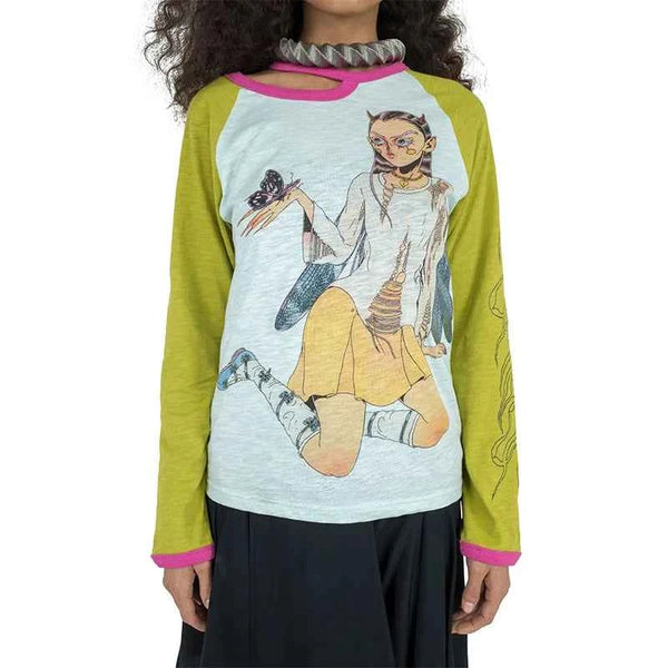 Y2K Heaven Personalized Dragoy Print ex Long Sve Thin Cotton Bamboo T-irt Commute Sle Loose Fit Summer Top