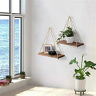 1Set Wood Hanging Shelves Swing Hanging Hemp Rope Wall Shelve Mounted Floating Home Living Room Plant Flower Pot Tray Storage