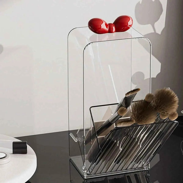 Clear Pivoting Makeup Brush Storage Case with Top for Bathroom and Vanity Foldable Brush Planner