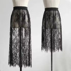 Fashion Transparent Sexy Lace Mesh Skirt Elegant Lace Long Tulle Skirt 2 Length Elastic High Waist Womens Skirt Ladies