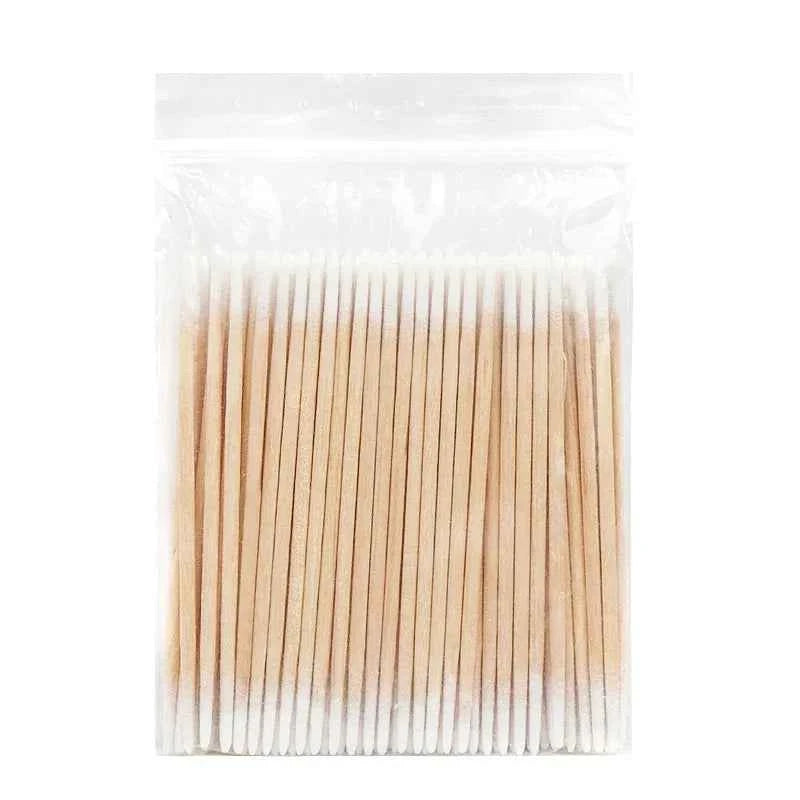 Disposable Ultra-small Double-end Wood Cotton Swab 100pcs Lint Free Micro Brushes Eyelash Extension Glue Removing Tools