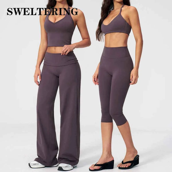 Women's Fitness Set Gym Tracksuit Breathable Sports Bra Flared Trousers Suit Workout Clothing Sportswear Female Athletic Wear
