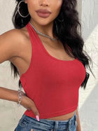 Women's Sleeveless Vest Ribbed Knit Top Halter Neck Summer Basic Red Casual Sports Vest Off Shoulder Ladies Vest Casual Sexy