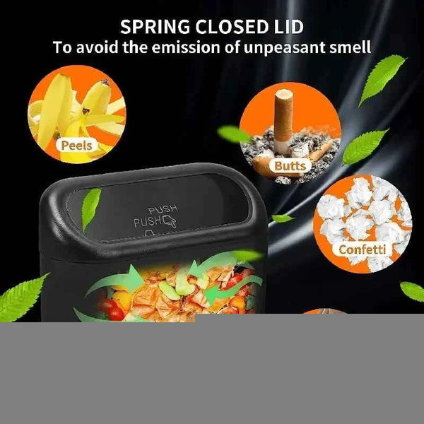 The covered car trash can contains 3 black garbage bags. The small car trash can is leak proof and miniature