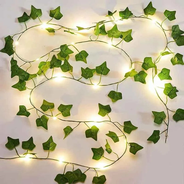 2M Green Leaf String Lights Artificial Ivy Vine Fairy Light Wedding Party Decoration Christmas Home Room Decor Wall Plant Wreath
