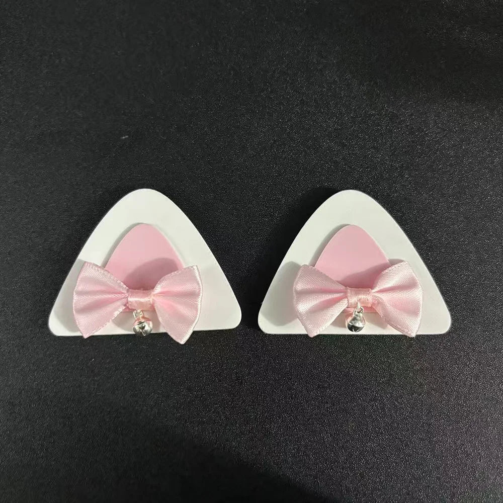 Cute Cat Ears Monitor Decorations Pink - Bow Bell Ears Display Esports Room Decoration Ornaments