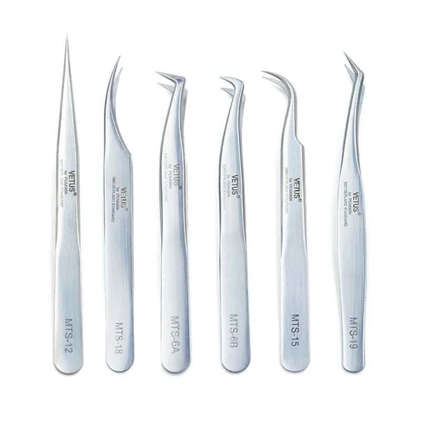 VETUS Original New MTS Series Silver Tweezers for Eyelash Extensions Stainless Steel Hyper Fine Tip Anti Static ESD Tweezers