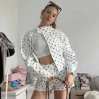 HXAO Polka Dot Bomber Jacket Women's Jackets Demi-Season Oversized Long Sleeve Top Outerwear Aviator Plus Size Zip Up Crop Coats