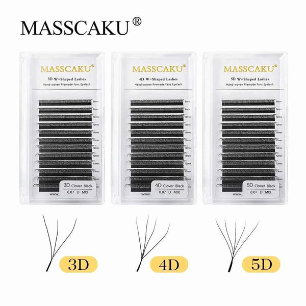 MASSCAKU 12Lines Premium Mink 3D 4D 5D 6D Pre-made False Eyelash W Shape Soft and Natural Individual Lash Extension Supplies